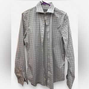 Michael Kors men’s M Gray Plaid check slim fit long sleeve button down shirt